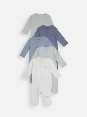Plain Organic Cotton Sleepsuits 5 Pack  | Woolworths.co.za