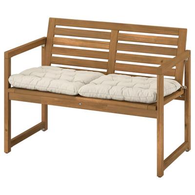 NÄMMARÖ bench with backrest and cushions, light brown stained/Kuddarna light gray-beige  - IKEA CA
