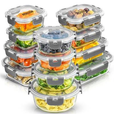 12 Borosilicate Glass Food Storage Container with Lid Airtight/Freezer Safe