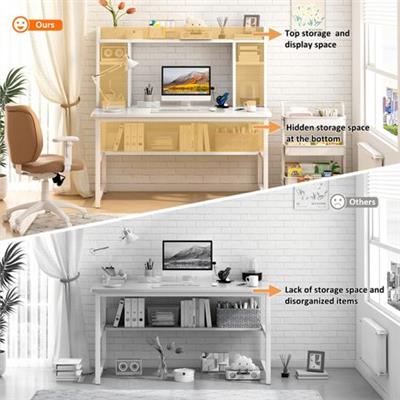 AURIZA 110cm Computer Desk with Hutch Bookshelf Wood/White | Shop Today. Get it Tomorrow! | takealot.com