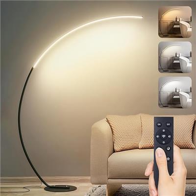 Dimmable Arc Floor Lamp for Living Room, 25W LED Standing Lamps with Remote Control, 3 Color Temperature & 5 Brightness, Memory Function, Modern Floor