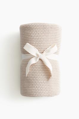 Light beige Moss-Stitched Cotton Baby Blanket at H&M Home CA