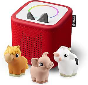 Amazon.com: Toniebox 2 My First Farm Bundle for Kids 1+ with Soft and Squeezable Cow, Horse, and Pig - Sunset Red : Toys & Games