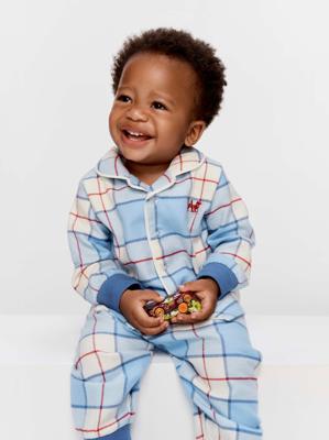 Baby Blue Check 100% Cotton Classic Pj Set Blue - Peter Alexander Online