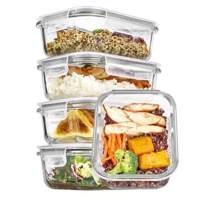 Vtopmart 5Pack 22oz Glass Storage Containers with Lids, Glass Meal Prep Food Container Sets with Snap Airtight Lids for Microwave, Oven, Freezer and D