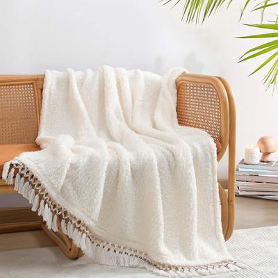 Amazon.com: Ultra Soft Cozy Sherpa Throw Blanket, Light Weight Warm Decorative Throw Blanket with Tassel, Solid Antique White Pattern Reversible Boho