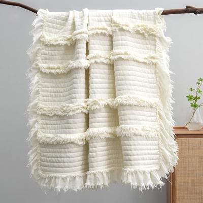 Amazon.com: Ultra Soft Pre-Washed Warm Quilted Throw Blanket, Ruffle Fringed Cream Boho Decorative Throw, Stone Washed Chic Rustic Blanket for Sofa Co