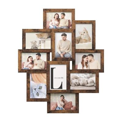 SONGMICS 4x6 Collage Picture Frames, 10-Pack Photo Collage Frame for Wall Decor, Glass Front, Assembly Required, Rustic Brown URPF020X02
