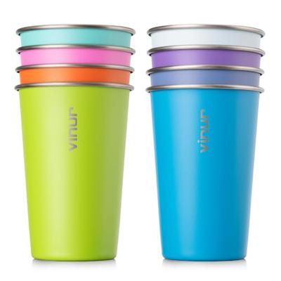 Stainless Steel Cups-16 oz Colorful Stackable Metal Drinking Glasses 8 Pcs | 16 oz Stainless Steel Pint Stackable Cup Colorful Metal Drinking Glasses