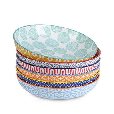 Selamica Porcelain 26 Ounce Pasta Bowls Set of 6, 8 inch Wide and Shallow Salad Bowls, Serving Bowls, Microwave & Dishwasher Safe, Sturdy & Stackable,