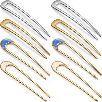 Amazon.com : WILLBOND 8 Pieces French Hair Pin Metal U Shaped Pins Gold and Silver 4 Inch Sticks Chignon Pins Hair Chopsticks for Woman Buns Accessori