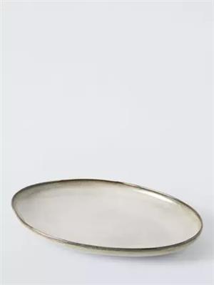 John Lewis Iver Reactive Glaze Oval Stoneware Platter, 33cm, Moonlight