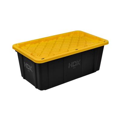 HDX 40 Gal. Tough Storage Tote in Black with Yellow Lid 999-40G-HDX - The Home Depot