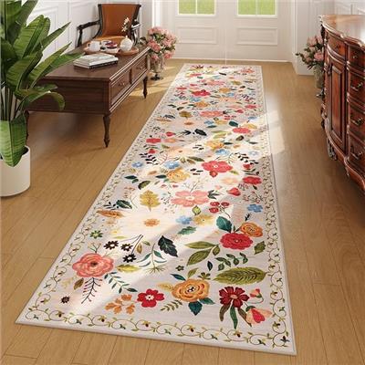 27x12 rectangle BEIGE floral rug