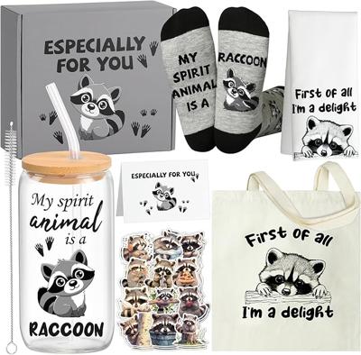 Amazon.com: Splendest Raccoon Gifts for Women, Raccoon Lovers Gift Set with Glass Cup, Canvas Tote Bag, Hand Towel, Cozy Socks, Stickers & Greeting Ca