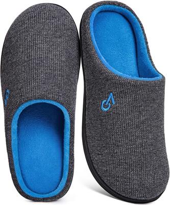 Amazon.com | VeraCosy Mens Two-Tone Memory Foam House Slippers Indoor Outdoor Durable Rubber Sole (Dark Gray/Blue, 11-12 US) | Slippers
