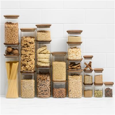 Kitchen Pro Core Glass Canister w/ Walnut Lid Set 20pc