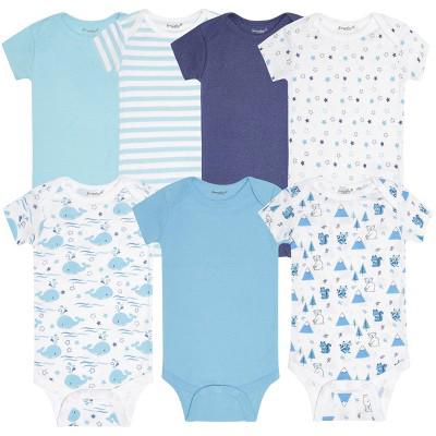Everyday Kids 7-Pack Blue Short Sleeve Baby Boys Bodysuits – 100% Soft Cotton with Cute Whales, Bears, Stars and Solid Colors, Preemie : Target
