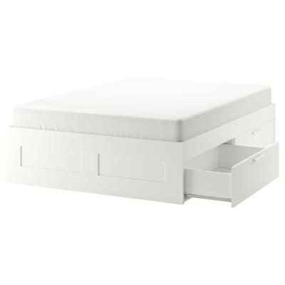 BRIMNES bed frame with storage, white/Luröy, King - IKEA CA