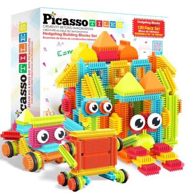 PicassoTiles 120pcs Hedgehog Interlocking Building Blocks Tiles Construction Toy Set Learning Playset STEAM Development Preschool Kindergarten Toy for