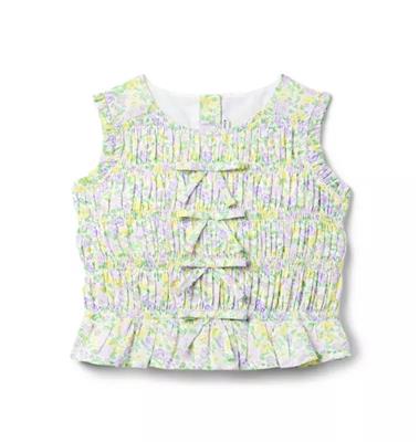 Girl Sunbeam Yellow Floral Smocked Floral Bow Top by Janie and Jack