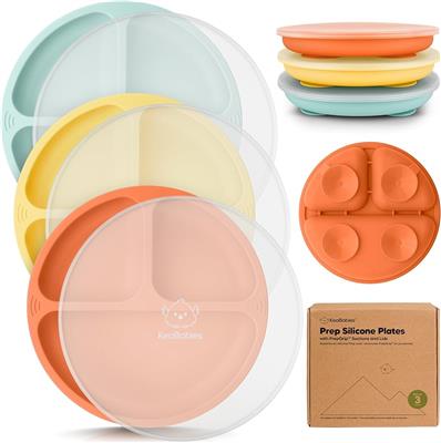 Amazon.com: KeaBabies Suction Plates with Lids for Baby - 3-Pack 100% Silicone Toddler Plates with S