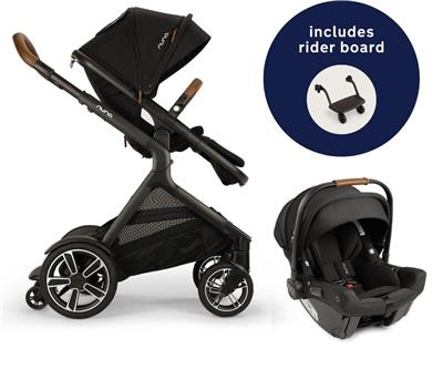 Nuna DEMI Next Stroller with Rider Board   PIPA urbn Baseless Infant Car Seat Travel System - Caviar