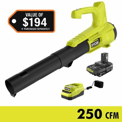RYOBI ONE+ 18V 90 MPH 250 CFM Cordless Battery Leaf Blower/Sweeper with 2.0 Ah Battery and Charger P21011K - The Home Depot