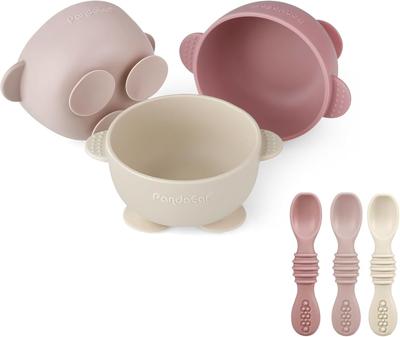 Amazon.com: PandaEar 3 Pack Silicone Suction Baby Bowls & 3 Baby Feeding Spoons | Non-Slip Stay Put Bowls & Soft Silicone First Stage Spoons for Toddl