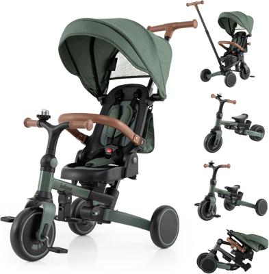 INFANS 9-in-1 Foldable Toddlers Tricycle, Converts Stroller to Balance Bike with Adjustable Push Handle, Canopy & Backrest, Pedal Conversion, Retracta