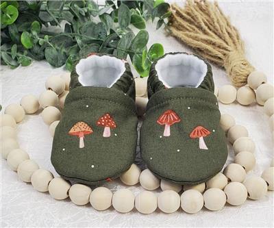 Mushroom Baby Moccasin, Baby Moccasin, Mushroom Baby Shower, Baby Booties, Baby Girl Mocc ,baby Boy Mocc, Mushroom on Olive Green - Etsy