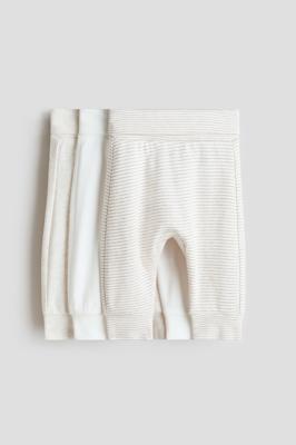 3-pack Foldover-Waist Pants - Beige melange/natural white - Kids | H&M US