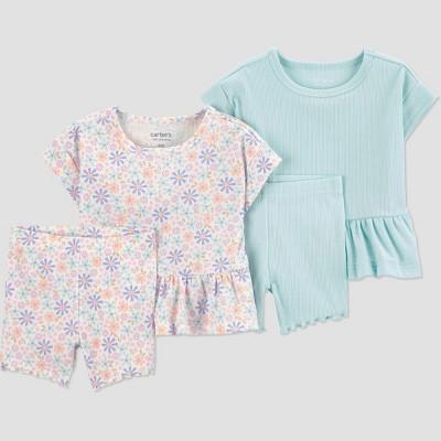 Carters Just One You® Baby Girls 4pc Floral T-Shirt and Bike Shorts Set - Mint Green 12M : Target