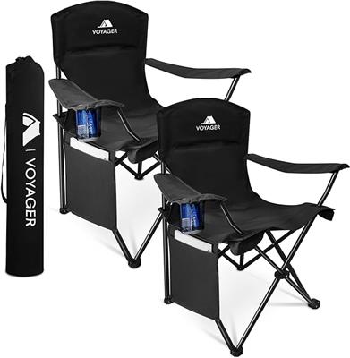 Voyager Folding Camping Chair 2-Pack, Lightweight with Pocket and Drinks Holder, Holds up to 120kg Each, Easy to Transport, Foldable Outdoor Chair Set