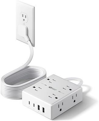 Amazon.com: 10Ft Extension Cord with Multiple Outlets, Flat Plug Surge Protector Power Strip 10 Ft Long Cord, 8 Outlets & 4 USB Ports (2 USB C), Desk