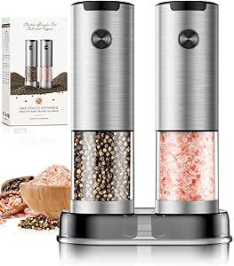 Amazon.com: Salt and Pepper Grinder Set- Automatic Battery Pepper Mill Shakers Gifts for Men Dad, Adjustable Coarseness Upgraded Larger Capacity with