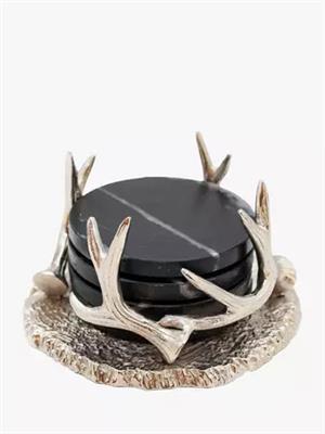 Culinary Concepts Black Marble Coasters & Antler Holder