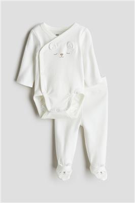 Ensemble 2 pièces en coton - Blanc/ourson - Kids | H&M CA