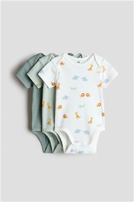 Lot de 3 maillots en coton à encolure américaine - Vert/animaux - Kids | H&M CA