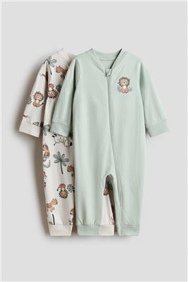 Lot de 2 pyjamas à motif en coton - Vert clair/animaux - Kids | H&M CA