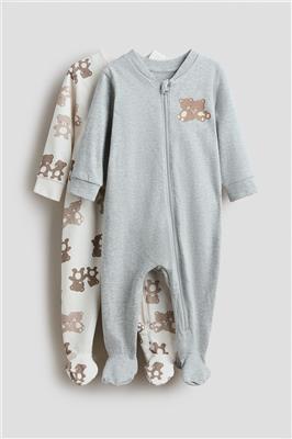 Lot de 2 pyjamas à glissière - Gris clair/oursons - Kids | H&M CA
