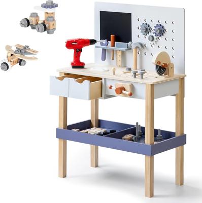 Amazon.com: Wooden Kids Tool Bench with Electric Drill, Toddler Tool Bench with Storage Drawers and Platform, Toy Workbench Workshop with Play Tools S