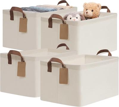 Amazon.com - CHICVITA 4 Pack Fabric Shelf Storage Baskets with Metal Frame, Beige | 14.8 × 10.3 × 8.3 in, Collapsible Design, Leather Handles, Closet