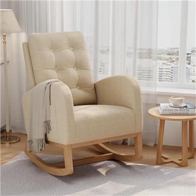 Twister.CK Modern Rocking Accent Chair, Upholstered Rocker Glider with Side Pocket, for Living Room, Bedroom, Nursing Room, Light Brown - Walmart.ca