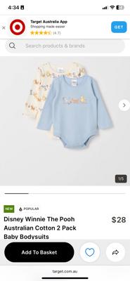 Disney Winnie The Pooh Australian Cotton 2 Pack Baby Bodysuits