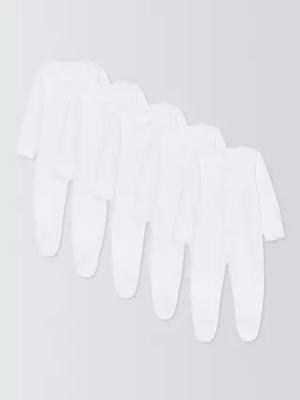 John Lewis Baby Long Sleeve GOTS Organic Cotton Sleepsuit, Pack of 5, White, 0-3 months