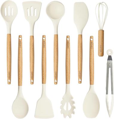 Amazon.com: CAROTE Silicone Cooking Utensils Set, Kitchen Utensils Set 10 Pcs for cooking, BPA Free Spatula Set with Heat Resistant Wood Handles for N