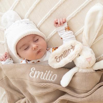 Personalised Cotton Knit Baby Blanket Neutral beige | 100% Cotton Knit – Bunny & Co