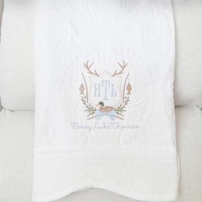 Personalized Embroidered Heirloom Quilt | Hunting Crest | Baby Shower Gift | Buck and Duck Frame | Monogrammed Newborn Gift - Etsy
