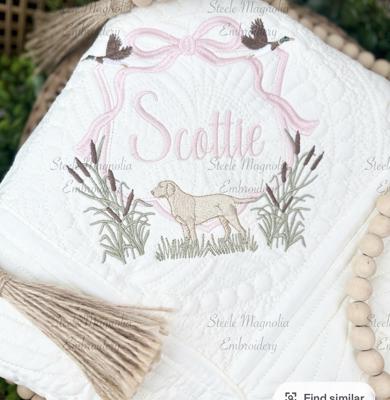 Pink Bow Labrador Mallard Duck Dog Baby Heirloom Quilt